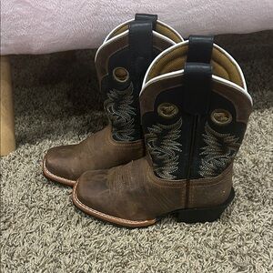 Dan Post Brown Leather Western Boots with Black Embroidered Shaft for boys